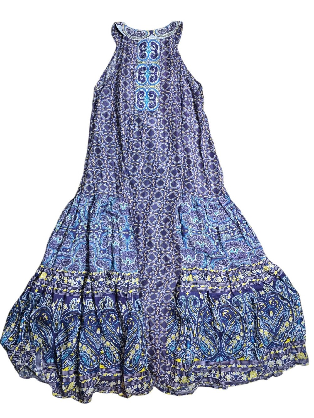 NWOT SILK Sundance Plaza Sweet Maxi Dress Bohemian Flowy Mosaic Blue Size 10 - Picture 5 of 6